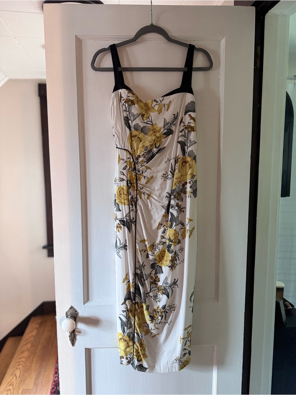 Strappy Midi Dress.  Yellow Floral Print .  Anthropologie